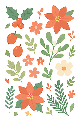식물 계절 기념일 꽃 컬러 컨셉 무늬 감각 생태계 파일형식 벡터 패턴 디자인 자연 화사함 봄 여름 장식 초록색 주황색 빨간색 부드러움 생동감 모양 보완 조화 국내일러스트 AI파일 일러스트 포인세티아 보테니컬아트 크리스마스