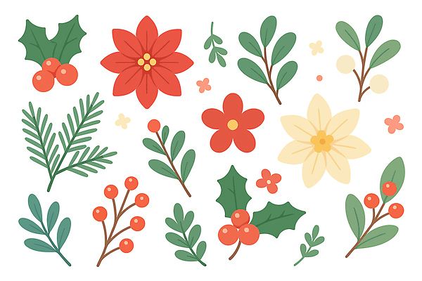 식물 계절 기념일 꽃 크리스마스 북유럽 생태계 파일형식 벡터 잎 겨울 자연 컬러 디자인 포인세티아 장식 핀란드 크리스마스장식 예술 백그라운드 국내일러스트 AI파일 일러스트 보테니컬아트