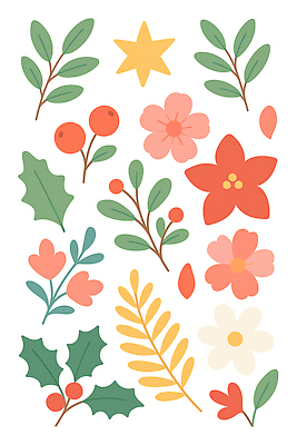 식물 계절 기념일 꽃 무늬 생태계 파일형식 벡터 잎 자연 장식 디자인 컬러 조화 생동감 예술 패턴 장미 민들레 국화 오브젝트 여름 국내일러스트 AI파일 일러스트 포인세티아 보테니컬아트 크리스마스