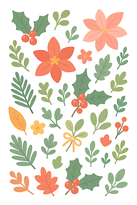 식물 계절 기념일 꽃 감정 컬러 컨셉 무늬 생태계 파일형식 벡터 겨울 패턴 디자인 잎 빨간색 초록색 소식 장식 자연 조화 크리스마스 열매 환상 생명 흐름 기쁨 국내일러스트 AI파일 일러스트 포인세티아 보테니컬아트