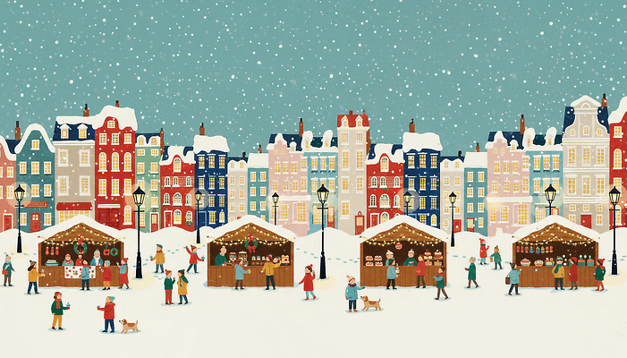 건축물 계절 기념일 감정 유럽 다수 컨셉 사람 반려동물 컬러풀 개 파일형식 겨울 축제 시장 거리 쇼핑 여러명 부스 알록달록 건물 풍경 강아지 북유럽 크리스마스 이벤트 음식 판매 즐거움 흥미 국내일러스트 일러스트 JPG