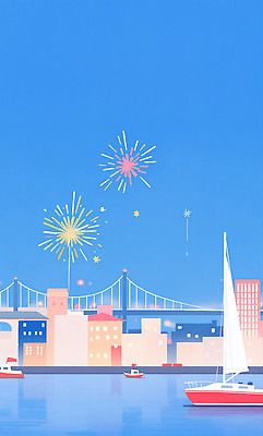 계절 감정 컬러 컨셉 배_교통 놀이 사람 이벤트 야간 생태계 파일형식 불꽃놀이 축제 도시 바다 요트 풍경 저녁 파란색 여름 즐거움 파티 화려 기념일 자연 빛 군중 국내일러스트 JPG 일러스트