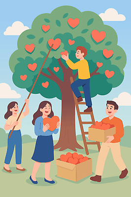 나무 행복 농업 일러스트 가족 모션 자연 협력 사랑 풍경 여러명 장식 친구 기쁨 모임 수확 하트 사과 즐거움 소통 국내일러스트 AI파일 모양 식물 감정 산업 다수 컨셉 과일 관계 사람 생태계 파일형식 벡터