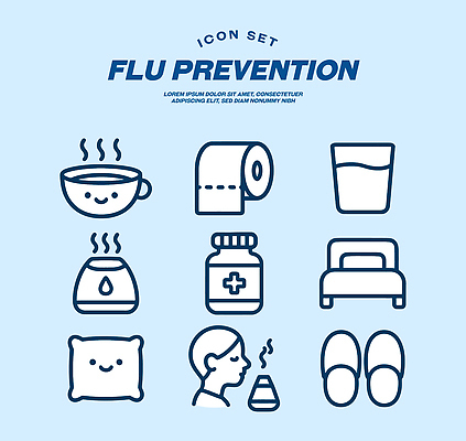자연요소 아이콘 가구 의학 물 씻기 질병 파일형식 벡터 감기 예방 건강 약 침대 생활 습관 마스크 손씻기 수면 따뜻함 2D아이콘 AI파일