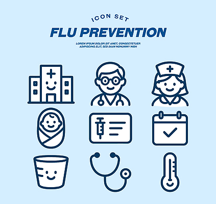 아이콘 문자 컨셉 의학 사람 진료 의료진 질병 접종 파일형식 벡터 감기 예방 건강 병원 의사 간호사 아기 진단서 계획 온도계 기호 예방접종 치료 2D아이콘 AI파일