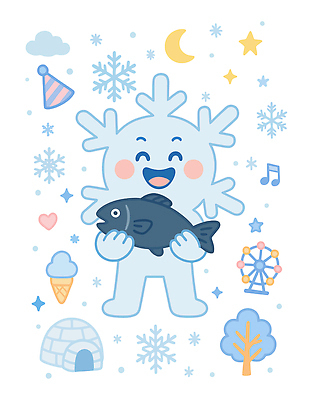 자연요소 식물 캐릭터 계절 스포츠 컬러 겨울 문화예술 디저트 눈_날씨 표정 건물 축제 수중동물 파일형식 벡터 눈송이 어류 풍경 웃음 백그라운드 별 아이스크림 패러글라이딩 얼음 눈사람 주택 나무 음악 놀이기구 달 파란색 디자인 일러캐릭터 일러스트 AI파일 겨울축제