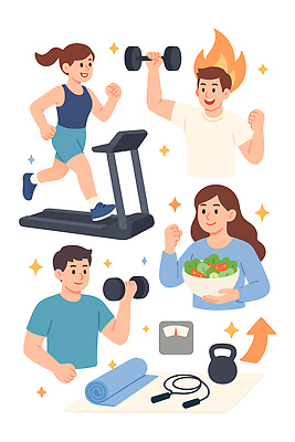음식 다이어트 건강 생활 운동 헬스 친환경 런닝머신 파일형식 벡터 트레드밀 아령 샐러드 웨이트트레이닝 모션 라이프스타일 운동기구 재활용 몸매관리 일러스트 AI파일 국내일러스트