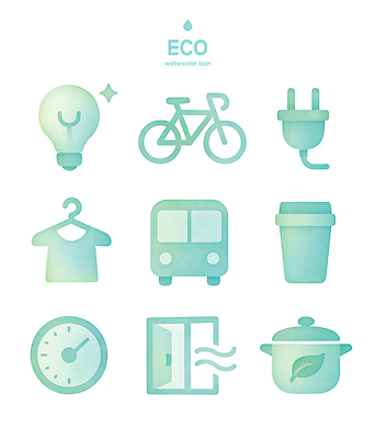 식기 교통수단 컬러 환경 바이크 오브젝트 파일형식 친환경 자전거 전구 옷 대중교통 컵 시계 문 요리 디자인 초록색 생활용품 PSD 수채화 일러스트 국내일러스트