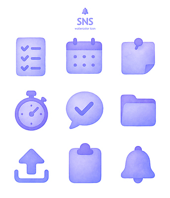 아이콘 파일 파일형식 소셜네트워크 수채화 디자인 체크리스트 달력 알림 시계 업로드 폴더 메시지 확인 그래픽 예술 2D아이콘 PSD