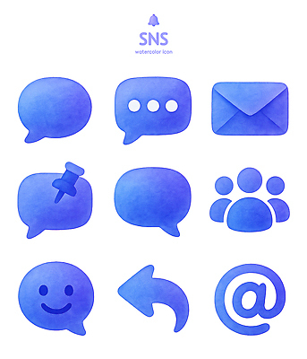 아이콘 감정 컬러 컨셉 파일형식 소셜미디어 수채화 디자인 파란색 메시지 이메일 소통 사용자 즐거움 그림 심볼 표현 피드백 2D아이콘 PSD 소셜네트워크