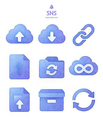 아이콘 문자 서비스 파일형식 클라우드서비스 디자인 수채화 파일 업로드 다운로드 저장 자료 관리 기호 그래픽 심볼 결합 사용자 2D아이콘 PSD 소셜네트워크