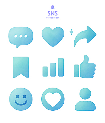 아이콘 감정 컬러 컨셉 파일형식 소셜미디어 수채화 디자인 파란색 소통 상호작용 표현 행복 그래프 좋음 댓글 즐거움 공유 사용자 2D아이콘 PSD 소셜네트워크