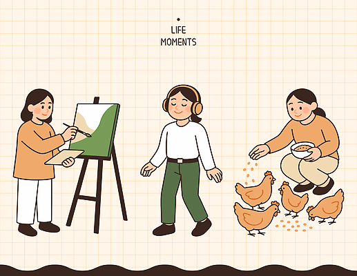 감정 음향기기 컨셉 농업 조류 문화예술 라이프 생태계 파일형식 벡터 일상 예술 그림 풍경 사람 음악 헤드폰 닭 먹이 자연 모션 순간 행복 여유 취미 농장 소통 창의성 자유 즐거움 국내일러스트 AI파일 일러스트