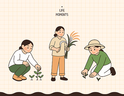 감정 산업 다수 농업 관계 모션 사람 라이프 생태계 파일형식 벡터 식물 정원 심기 수확 여러명 자연 행복 웰빙 야외 가족 친구 순간 일상 환경 그룹 커뮤니티 성장 협력 국내일러스트 AI파일 일러스트