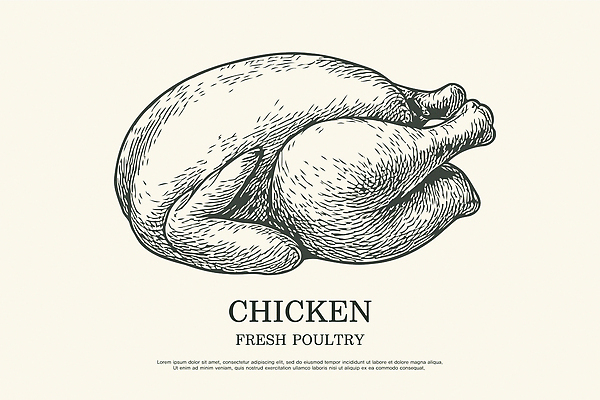 디자인 음식 일러스트 식재료 자연 건강 육류 요리 농장 식사 닭고기 신선 시장 레시피 단순화된 국내일러스트 AI파일 농업 생태계 파일형식 벡터