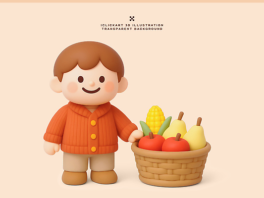 PSD 편집이미지 디자인 어린이 음식 컬러 농업 채소 과일 소년 장난감 바구니 스웨터 아기자기 편집3D 남자 산업 컨셉 상의 사람 3D 파일형식