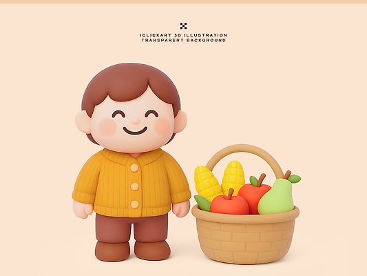 PSD 편집이미지 캐릭터 디자인 행복 컬러 과일 웃음 사람 바구니 귀여움 장면 과일바구니 초상화 편집3D 감정 컨셉 표정 3D 그림 파일형식
