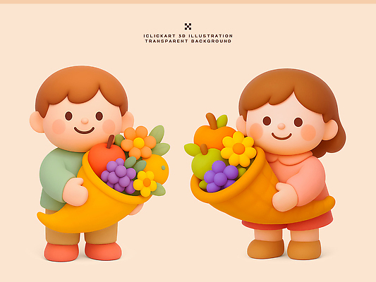 PSD 동물 편집이미지 캐릭터 디자인 꽃 과일 바구니 수확 아기 입체 즐거움 장면 색감 편집3D 식물 감정 농업 사람 3D 파일형식