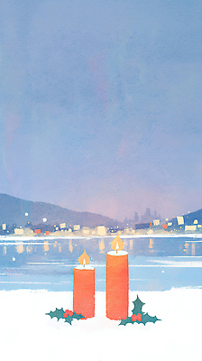 JPG 호수 겨울 일러스트 촛불 자연 휴식 산 따뜻함 풍경 물 빛 평화 고요 일몰 도시 저녁 준비 촛대 국내일러스트 AI일러스트 AI콘텐츠 자연요소 계절 컨셉 초 노을 야간 생태계 파일형식