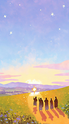 JPG 실루엣 별 여유 일러스트 자연 하늘 산 풍경 초원 여러명 빛 노을 희망 황혼 꿈 관찰 저녁 감탄 국내일러스트 AI일러스트 AI콘텐츠 자연요소 감정 다수 모션 촬영기법 사람 일몰 야간 생태계 파일형식