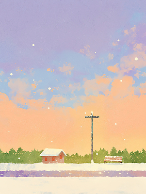 JPG 나무 감정 분홍색 겨울 일러스트 자연 하늘 조명 주택 풍경 평화 보라색 고요 산책 눈송이 버스정류장 차가움 저녁 전봇대 국내일러스트 AI일러스트 AI콘텐츠 식물 계절 공공시설 컬러 컨셉 휴식 눈_날씨 건물 역 야간 생태계 파일형식