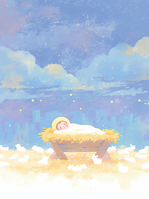 JPG 별 기독교 크리스마스 일러스트 가족 하늘 동화 사랑 풍경 평화 축제 고요 꿈 아기 양 포근함 아기예수 국내일러스트 AI일러스트 AI콘텐츠 자연요소 기념일 감정 종교 컨셉 포유류 관계 사람 예수 감각 파일형식