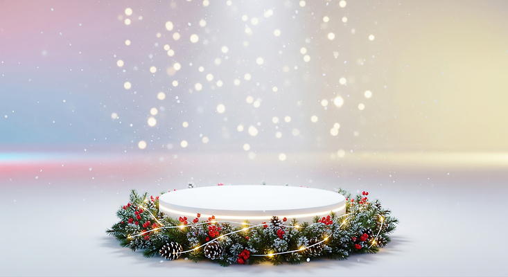 JPG 편집이미지 꽃 크리스마스 겨울 장식 빛 축제 화환 무대 원형 분위기 마법 이미지편집 AI컴퓨터그래픽 AI콘텐츠 도형 식물 계절 기념일 컨셉 파일형식