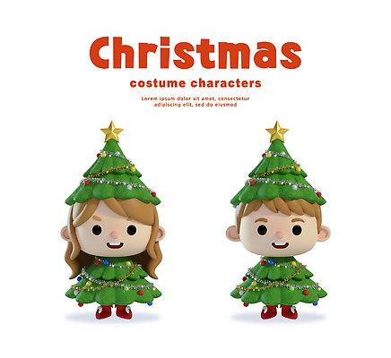 PSD 나무 편집이미지 캐릭터 옷 어린이 크리스마스 놀이 선물 웃음 장식 친구 파티 귀여움 축제 축하 즐거움 편집3D 식물 기념일 감정 컨셉 관계 표정 사람 이벤트 3D 파일형식