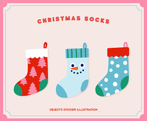 디자인 예술 컬러 백그라운드 스티커 크리스마스장식 크리스마스 겨울 일러스트 양말 선물 장식 빨간색 파란색 장난감 크리스마스트리 축제 오브젝트 국내일러스트 AI파일 계절 기념일 파일형식 벡터