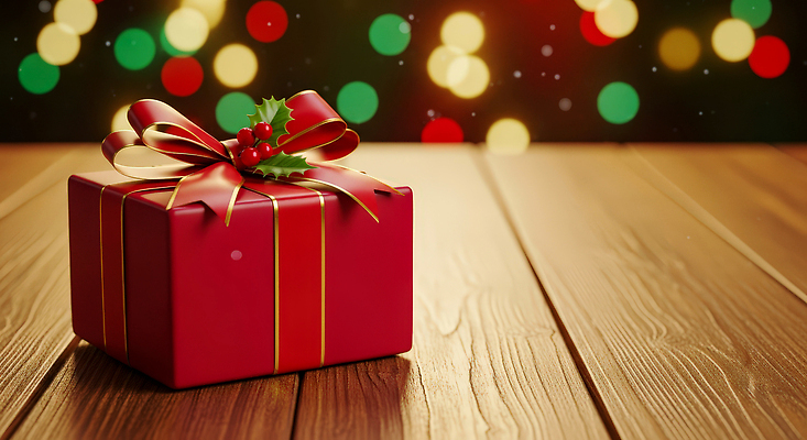 JPG 편집이미지 리본 백그라운드 크리스마스 겨울 가족 조명 선물 장식 빨간색 반짝임 축제 기쁨 나무탁자 편집실사 AI포토 AI콘텐츠 계절 기념일 감정 컬러 관계 모션 탁자 CG 파일형식