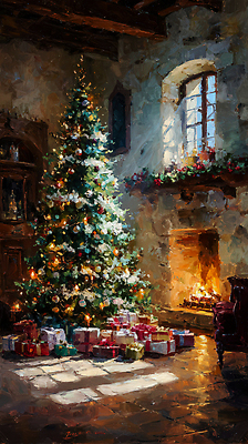 JPG 나무 전통 크리스마스 겨울 거실 일러스트 가족 조명 따뜻함 선물 사랑 장식 크리스마스트리 축제 기쁨 휴일 분위기 편안함 벽난로 크리스마스이브 국내일러스트 AI일러스트 AI콘텐츠 식물 계절 기념일 감정 컨셉 관계 감각 파일형식