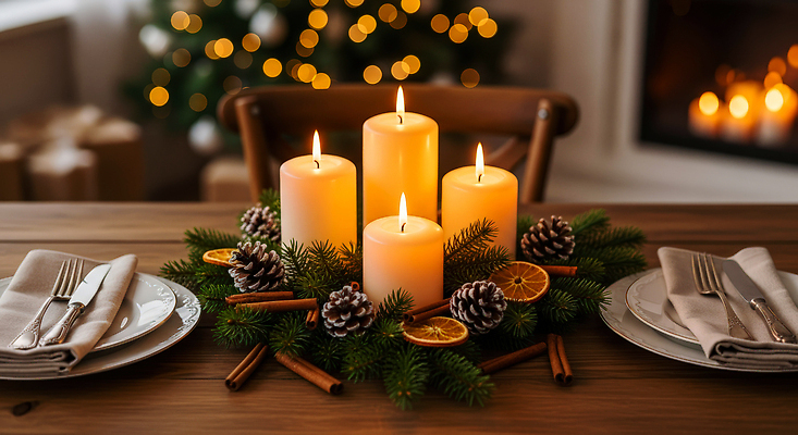 JPG 편집이미지 크리스마스 겨울 촛불 가족 따뜻함 장식 인테리어 파티 축제 소나무 분위기 상차림 오브젝트 시나몬 편집실사 AI포토 AI콘텐츠 나무 디자인 계절 기념일 컨셉 초 관계 이벤트 CG 파일형식