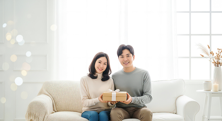 감정 가구 컨셉 의자 관계 표정 감각 CG 파일형식 선물 커플 행복 미소 거실 편안함 순간 함께함 사랑 밝음 따뜻함 상자 소파 편집실사 편집이미지 JPG