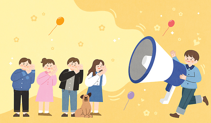 감정 컨셉 관계 표정 라이프 반려동물 개 파일형식 벡터 확성기 소통 풍선 반응 장면 즐거움 일상 친구 모션 주장 신호 모임 표현 상호작용 동물 강아지 웃음 밝은색 일러스트 국내일러스트 AI파일