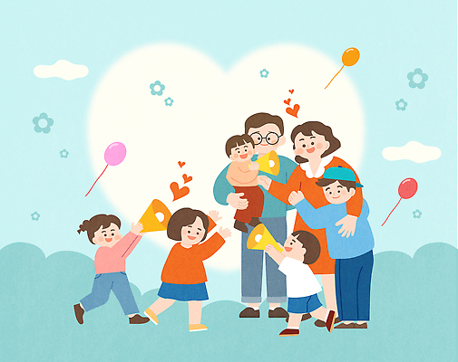 기념일 행복 어린이 일러스트 가족 모션 놀이 함께함 사랑 웃음 여러명 파티 사진촬영 기쁨 모임 시간 생일 즐거움 풍선 국내일러스트 AI파일 감정 다수 컨셉 관계 표정 사람 이벤트 촬영 파일형식 벡터
