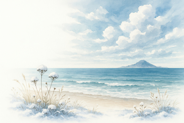JPG 여유 파도 바다 섬 겨울 일러스트 자연 하늘 바람 날씨 수채화 풍경 해변 고요 차가움 장면 조용 풍경화 수평선 겨울풍경 국내일러스트 자연요소 계절 감정 그림 생태계 파일형식