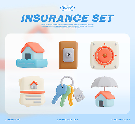 PSD 편집이미지 디자인 우산 열쇠 주택 그래픽 세트 3D 자료 도구 작업 문서 보험 편집3D 건물 디지털합성 파일형식