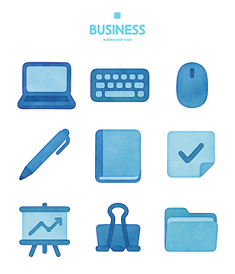 PSD 아이콘 비즈니스 그래프 컴퓨터 사무실 펜 공책 키보드 마우스 작업 체크표시 클립 폴더 서류판 2D아이콘 문구용품 전자제품 필기구 컴퓨터용품 사무용품 확인 파일 파일형식