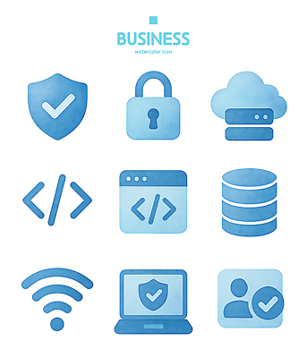 PSD 아이콘 기호 디자인 인터넷 비즈니스 수채화 기술 그래픽 컴퓨터 흐름 정보 연결 보안 클라우드서비스 데이터베이스 2D아이콘 문자 컨셉 안전 전자제품 서비스 파일형식