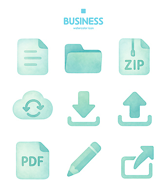 PSD 아이콘 비즈니스 자료 도구 그림 문서 파일 폴더 다운로드 클라우드서비스 전송 업로드 PDF 2D아이콘 서비스 파일형식