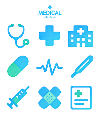 PSD 아이콘 의학 건강 병원 주사기 치료 약 진료 환자 간호사 의사 체온계 붕대 2D아이콘 의료기기 의료진 온도계 파일형식