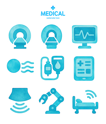PSD 아이콘 의학 기술 병원 치료 모니터 진료 장비 도구 수술 로봇 검사_조사 혈압계 2D아이콘 의료기기 컴퓨터 혈압 파일형식