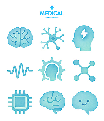 PSD 아이콘 기호 과학 의학 수채화 세포 건강 실험 표현 전기에너지 뇌 신호 신경 심리 2D아이콘 문자 에너지 파일형식
