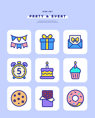 기호 기념일 일러스트 봉투 선물 이벤트 세트 파티 케이크 축하 시간 생일 도넛 컵케이크 알림 풍선 국내일러스트 AI파일 문자 컨셉 디저트 파일형식 벡터