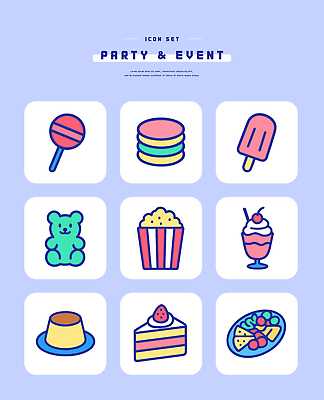 음식 일러스트 아이스크림 디저트 피자 사탕 이벤트 파티 케이크 샐러드 축하 팝콘 푸딩 마카롱 국내일러스트 AI파일 컨셉 패스트푸드 서양음식 파일형식 벡터