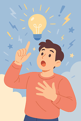 남자 감정 상징 백그라운드 생각 일러스트 전구 손가락 상상 하늘 커뮤니케이션 아이디어 창조 빛 세계 놀람 표현 영감 창의성 브레인스토밍 깨달은 국내일러스트 AI파일 손 컨셉 표정 사람 파일형식 벡터