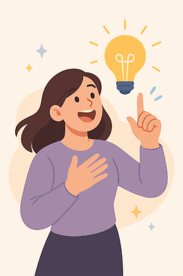 여자 행복 얼굴 포즈 컨셉 생각 일러스트 전구 손가락 아이디어 밝음 미소 기쁨 표현 그림 발견 상상력 순간 영감 창의성 브레인스토밍 국내일러스트 AI파일 손 감정 표정 사람 신체부위 파일형식 벡터