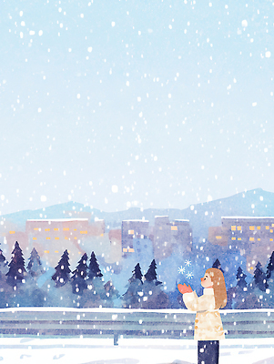 자연요소 식물 건축물 계절 공공시설 여자 감정 어린이 컬러 모션 날씨 눈_날씨 사람 생태계 파일형식 공원 겨울 눈송이 나무 아기 놀기 바람 하늘 건물 풍경 즐거움 차가움 흰색 자연 행복 상반신 JPG 일러스트 국내일러스트 소녀 눈