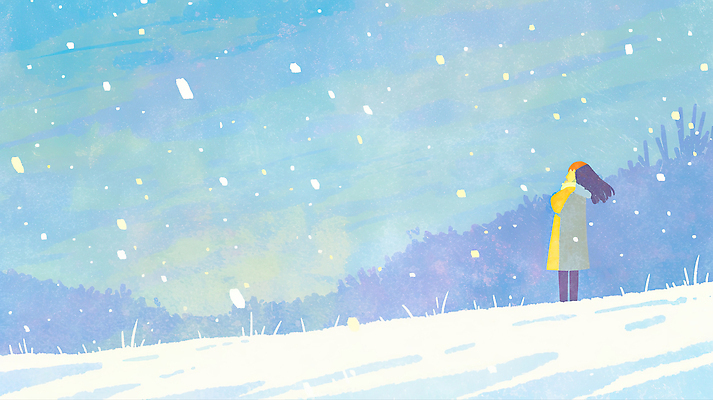 자연요소 식물 계절 여자 어린이 컬러 컨셉 상의 날씨 눈_날씨 파일형식 겨울 외투 사람 노란색 눈송이 풍경 나무 하늘 바닥 흰색 체험 세계 뷰티풀 고요 감정 JPG 일러스트 국내일러스트 소녀 눈