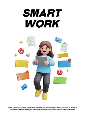 PSD 편집이미지 비즈니스 커뮤니케이션 기술 사람 태블릿 환경 디지털 공간 장비 업무 작업 메시지 스마트 목록 편집3D 컨셉 전자제품 스마트기기 3D 파일형식